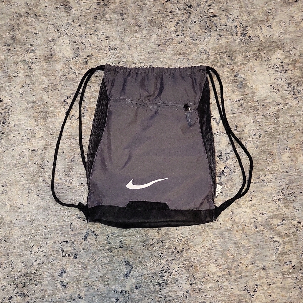Nike Black and Gray Drawstring Backpack With Front Pocket